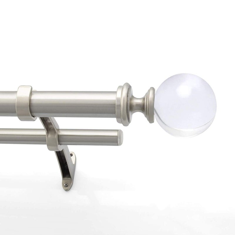 Deco Window Deco Window Double Curtain Rods 72144 Inch with Acrylic Ball  Twist  Lock Heavy Duty Stainless Steel Pole 1 Inch Diameter Loadability 44 LBS Satin Silver Finish 