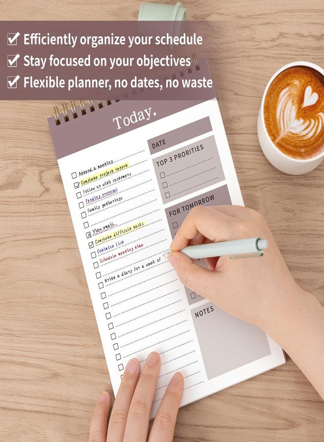 ALKALO 104 Pgs To Do List Notepad, 52 Undated Sheets Duplex-printed Daily Planner For Work Home School Office Desk Accessories Supplies & Goal Setting Tasks -Brown - Image 4