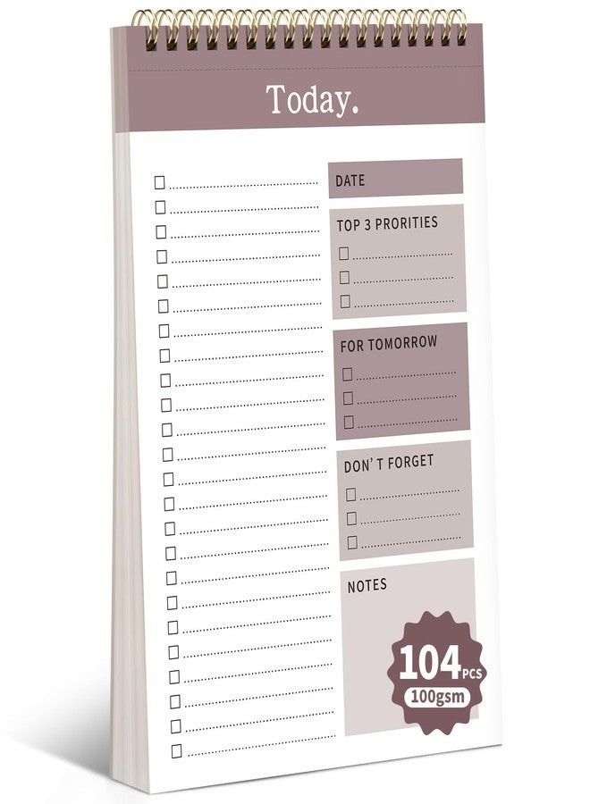 ALKALO 104 Pgs To Do List Notepad, 52 Undated Sheets Duplex-printed Daily Planner For Work Home School Office Desk Accessories Supplies & Goal Setting Tasks -Brown - Image 1