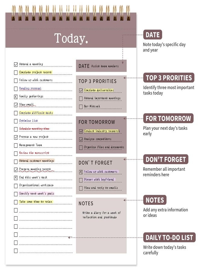 ALKALO 104 Pgs To Do List Notepad, 52 Undated Sheets Duplex-printed Daily Planner For Work Home School Office Desk Accessories Supplies & Goal Setting Tasks -Brown - Image 2
