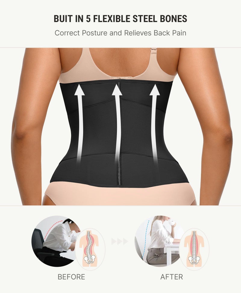 FeelinGirl Womens Waist Trainer Belly Fat Workout Corset Shapewear Tummy Control Waist Cincher with Zipper & Hook Waist Trimmer for Women Black S - Image 4