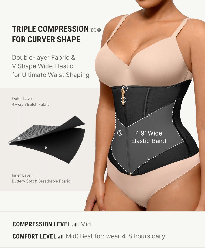 FeelinGirl Womens Waist Trainer Belly Fat Workout Corset Shapewear Tummy Control Waist Cincher with Zipper & Hook Waist Trimmer for Women Black S - Image 3