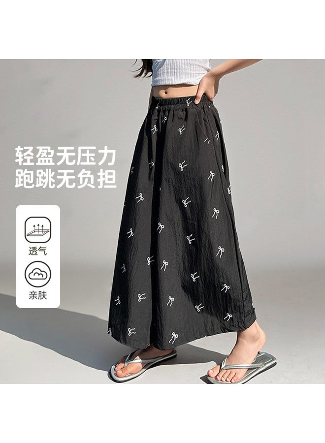 Bumblebee Girls' Pants 2025 Summer New Style Thin Mid-large Kids' Capri Culottes Fashionable Girls' Wide-leg Pants - Image 2