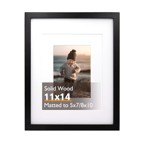 KINLINK 11x14 Picture Frame Black Solid Wood Frame with Acrylic Plexiglass for Picture 5x78x10 with Mat or 11x14 without Mat Tabletop and Wall Display Photo Frame 1 Pack