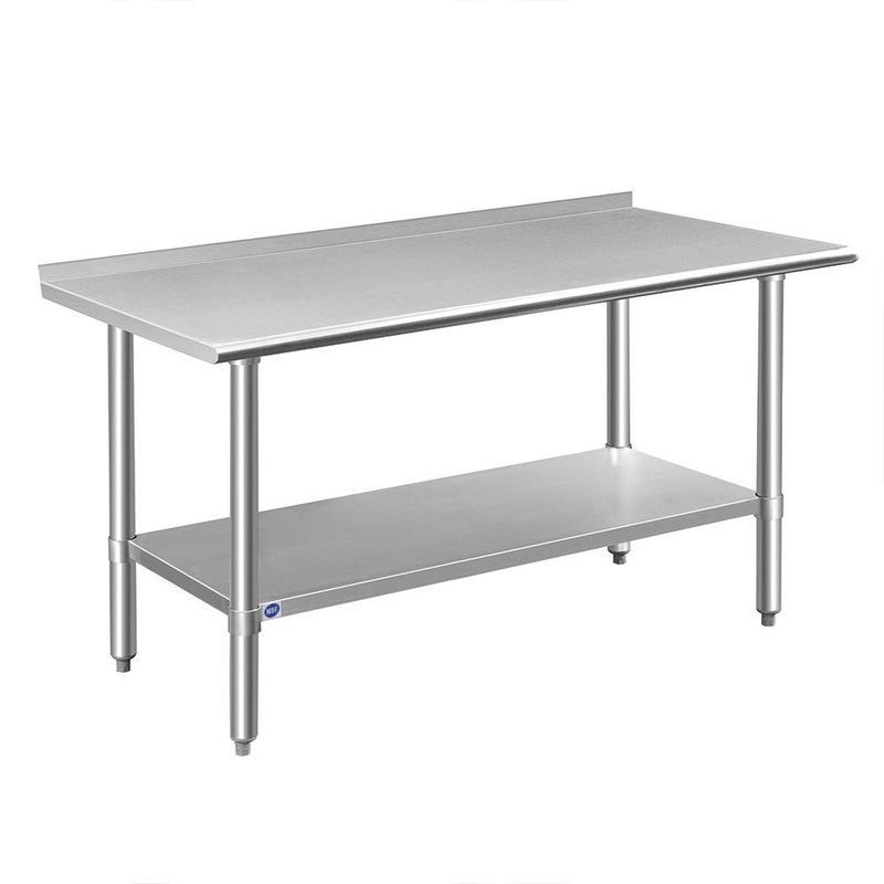 ROCKPOINT Stainless Steel Table for Prep  Work with Backsplash 24x60 Inches NSF Metal Commercial Kitchen Heavy Duty Table with Adjustable Under Shelf and Table Foot for Restaurant Home and Hotel