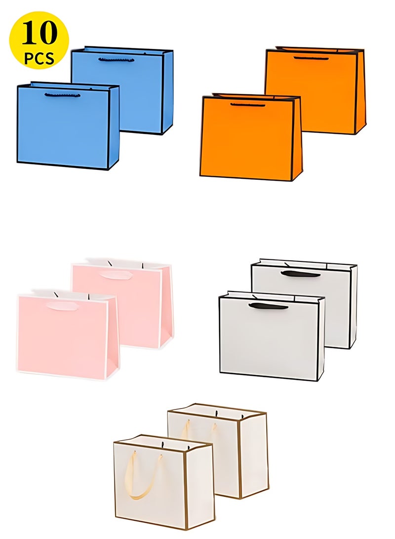 Neonix 10 Pcs Small Paper Gift Bags with Handle, 10.7"×3.2"×8.3" Shopping Bags, Kids Party Bags, Supplies Snacks Candy Gift Bags Food Bags, Birthday Wedding Celebration Party Gift Craft Bags (5 Colors) - Image 1