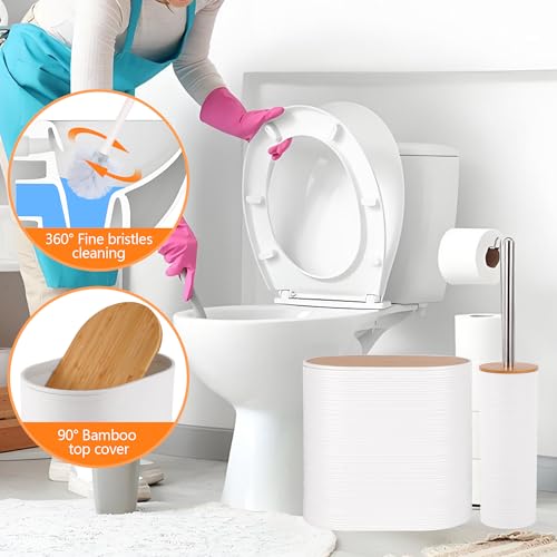 Viowil Bathroom Accessory Set,10 PCS White Bathroom Accessories Set with Trash Can, Toothbrush Holder, Soap Dispenser, Toothbrush Cup, Vanity Tray, Soap Dish, Toilet Brush, Qtip Holders - Image 5