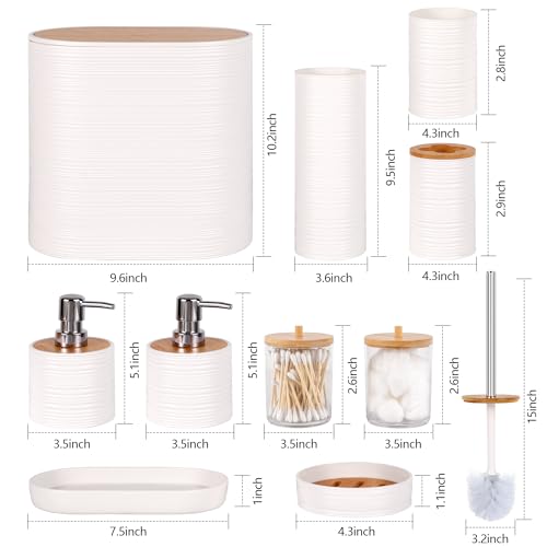 Viowil Bathroom Accessory Set,10 PCS White Bathroom Accessories Set with Trash Can, Toothbrush Holder, Soap Dispenser, Toothbrush Cup, Vanity Tray, Soap Dish, Toilet Brush, Qtip Holders - Image 2