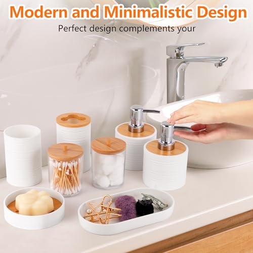 Viowil Bathroom Accessory Set,10 PCS White Bathroom Accessories Set with Trash Can, Toothbrush Holder, Soap Dispenser, Toothbrush Cup, Vanity Tray, Soap Dish, Toilet Brush, Qtip Holders - Image 4