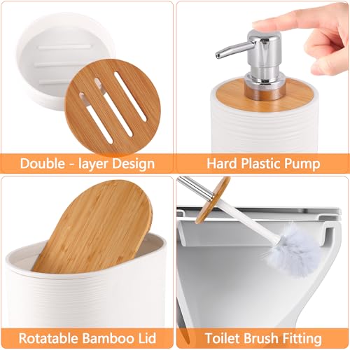 Viowil Bathroom Accessory Set,10 PCS White Bathroom Accessories Set with Trash Can, Toothbrush Holder, Soap Dispenser, Toothbrush Cup, Vanity Tray, Soap Dish, Toilet Brush, Qtip Holders - Image 3