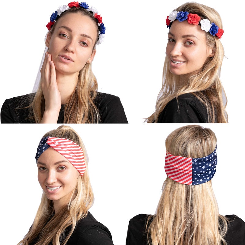 JOYIN 2 Pack Patriotic Accessories American Flag Headband and Floral Headband for Women Girls, 4th of July Hairband Accessories, Red White and Blue Decoration for Memorial Day, Independence Day - Image 3