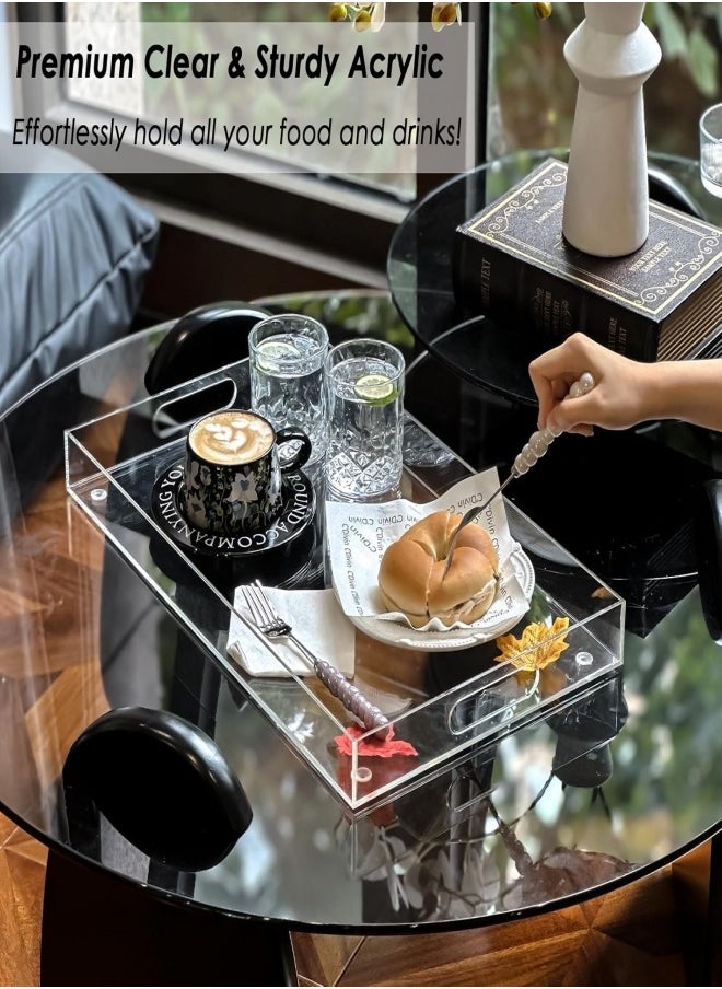 VarietyVoyageD 2 Pack Acrylic Serving Tray with Handles, Clear Decorative Stylish Trays for Serving Food and Breakfast in Home and Kitchen,Afternoon tea, fruit, cosmetics storage  - Image 2