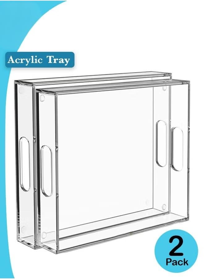 VarietyVoyageD 2 Pack Acrylic Serving Tray with Handles, Clear Decorative Stylish Trays for Serving Food and Breakfast in Home and Kitchen,Afternoon tea, fruit, cosmetics storage  - Image 1