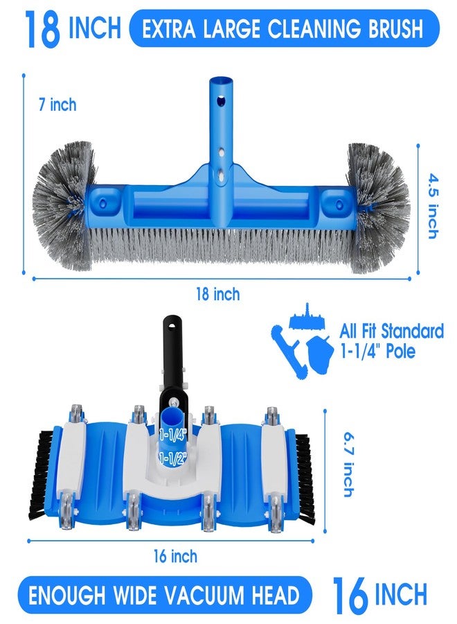 TidyMister 3-in-1 Pool Cleaning Kit Full Set - 18in Rounded End Pool Brush & Ergonomic Pool Vacuum Head with Wheels& Pool Nylon Net Fine Mesh for Above Ground In-ground Pools, Spas, Hot Tubs - Image 4