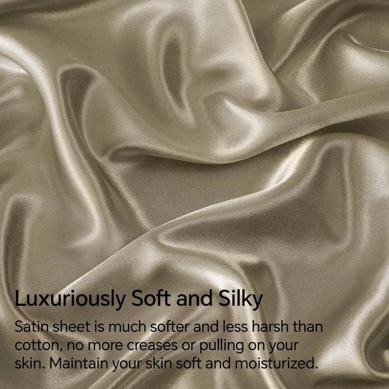 BEDELITE Satin Sheets Twin Size Bed Set, Luxury Soft Taupe Silky Sheets for Hair and Skin, Similar to Silk Bed Sheets Set 3 Pieces with 1 Deep Pocket Fitted Sheet, 1 Flat Sheet, and 1 Pillowcase - Image 3