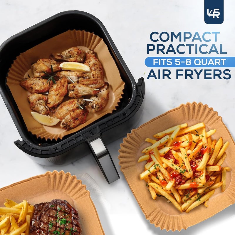 LSR LORESO Air Fryer Liners - Disposable Parchment Paper, 100 Count - 7-8 Inch, Non-Stick, 5-8 Quart (8" Square - 100CT) - Image 4