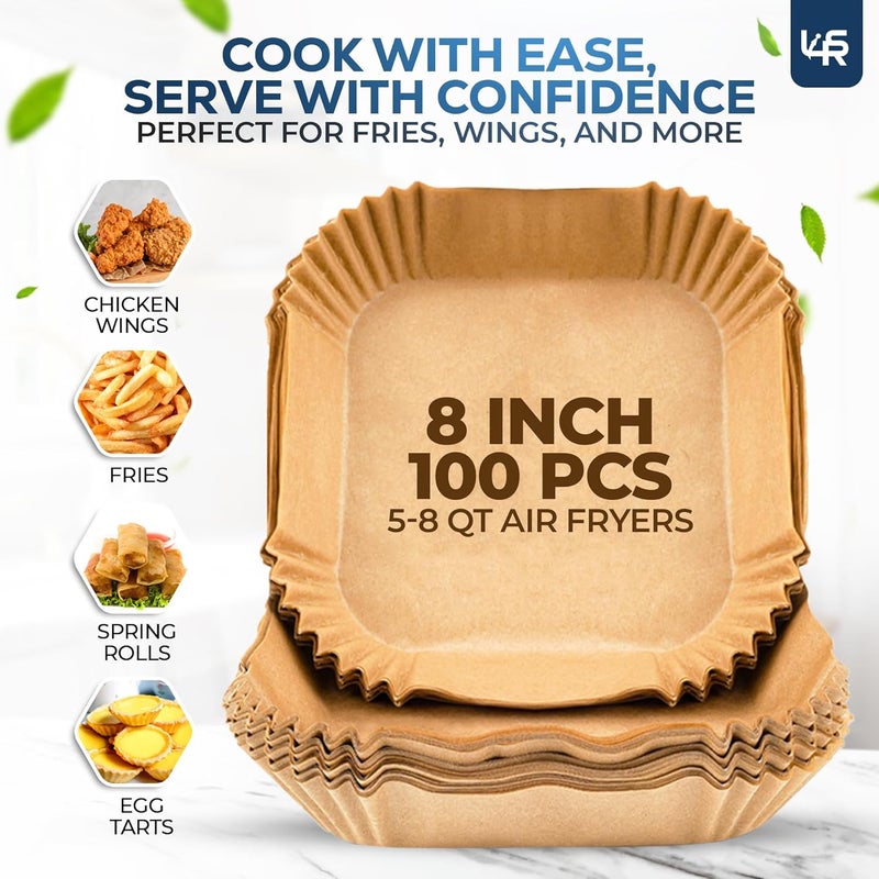 LSR LORESO Air Fryer Liners - Disposable Parchment Paper, 100 Count - 7-8 Inch, Non-Stick, 5-8 Quart (8" Square - 100CT) - Image 2