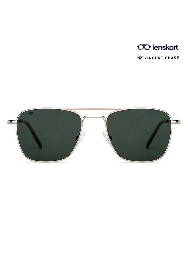 VINCENT CHASE Unisex Vintage Full Rim Square Shape Polarized & UV Protected Sunglasses VC S13830 - Lens Size: 57mm - Gold - Image 1