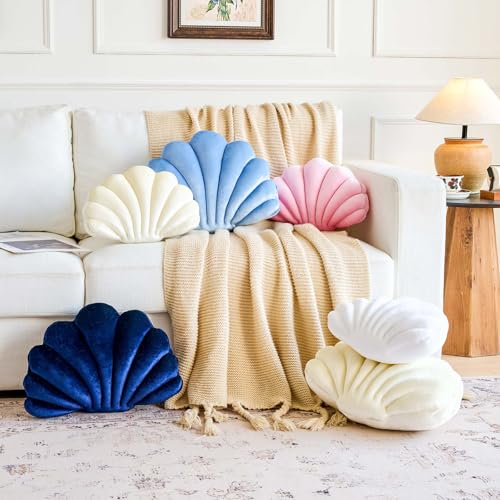 Lfsaaj Cream Seashell Throw Pillows, Shell Shaped Throw Pillows, 13 Inch Soft Velvet Home Decorative Pillow Plush Cushion for Bed Couch Living Sofa Room Decor Accent Throw Pillow - Image 4