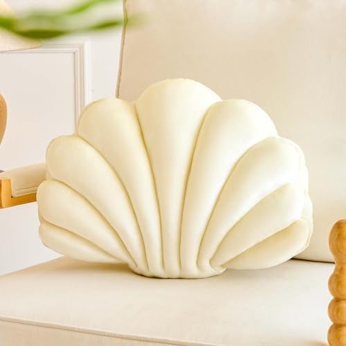 Lfsaaj Cream Seashell Throw Pillows, Shell Shaped Throw Pillows, 13 Inch Soft Velvet Home Decorative Pillow Plush Cushion for Bed Couch Living Sofa Room Decor Accent Throw Pillow - Image 1