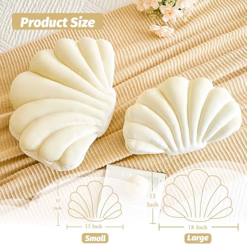 Lfsaaj Cream Seashell Throw Pillows, Shell Shaped Throw Pillows, 13 Inch Soft Velvet Home Decorative Pillow Plush Cushion for Bed Couch Living Sofa Room Decor Accent Throw Pillow - Image 2