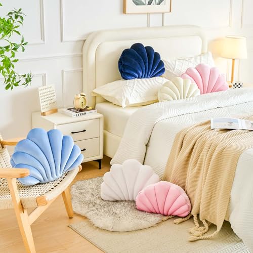 Lfsaaj Cream Seashell Throw Pillows, Shell Shaped Throw Pillows, 13 Inch Soft Velvet Home Decorative Pillow Plush Cushion for Bed Couch Living Sofa Room Decor Accent Throw Pillow - Image 5
