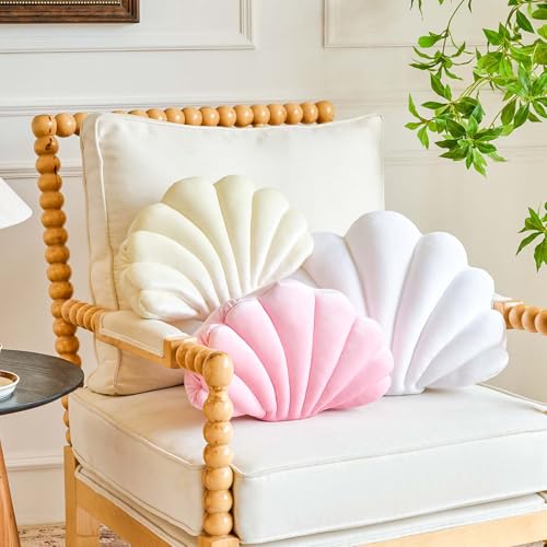 Lfsaaj Cream Seashell Throw Pillows, Shell Shaped Throw Pillows, 13 Inch Soft Velvet Home Decorative Pillow Plush Cushion for Bed Couch Living Sofa Room Decor Accent Throw Pillow - Image 3