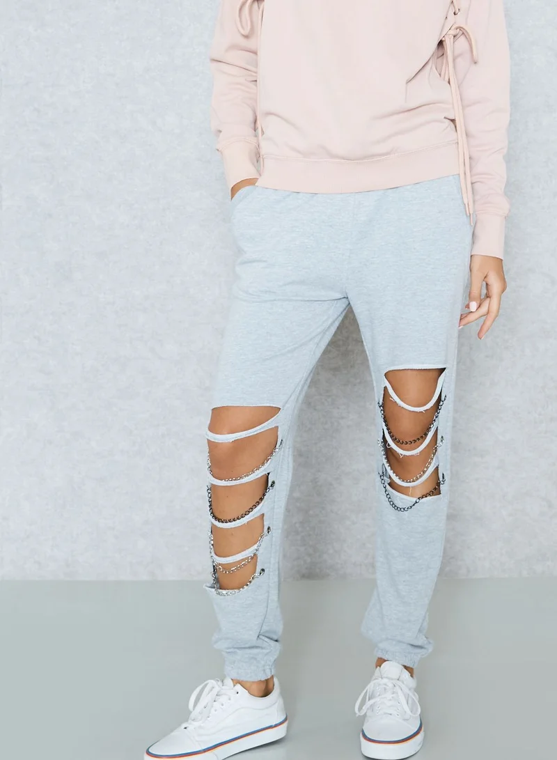 Missguided Chain Detail Ripped Joggers