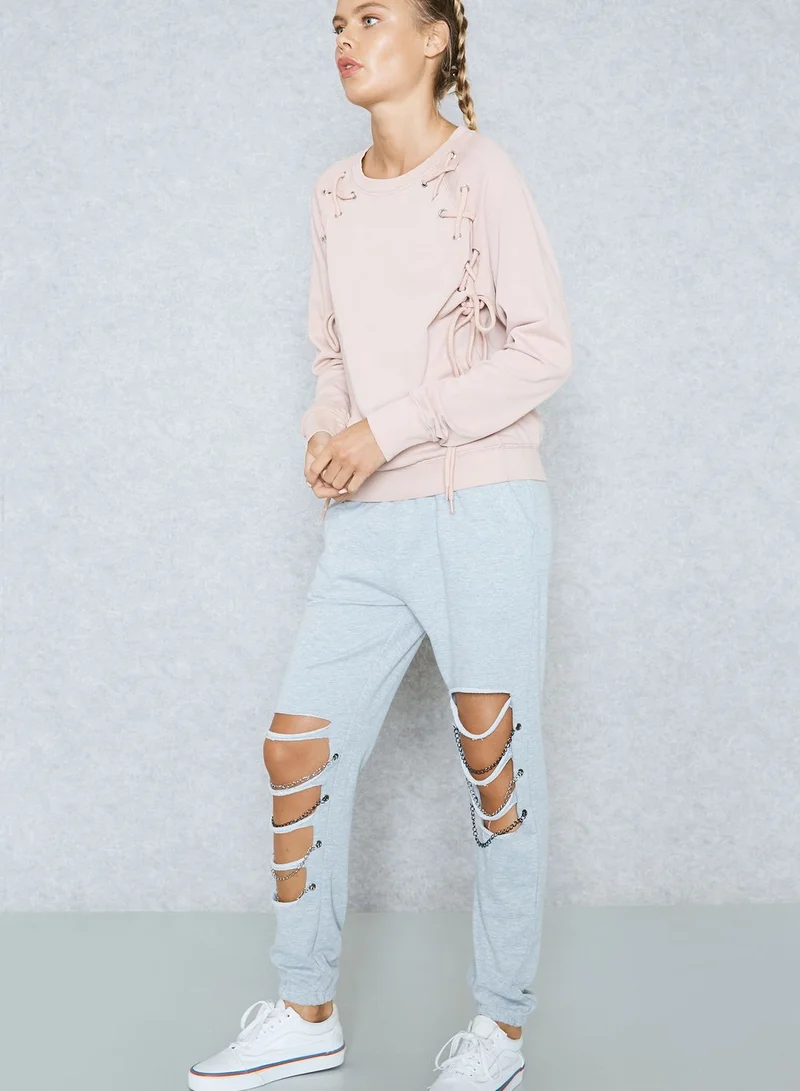 Missguided Chain Detail Ripped Joggers