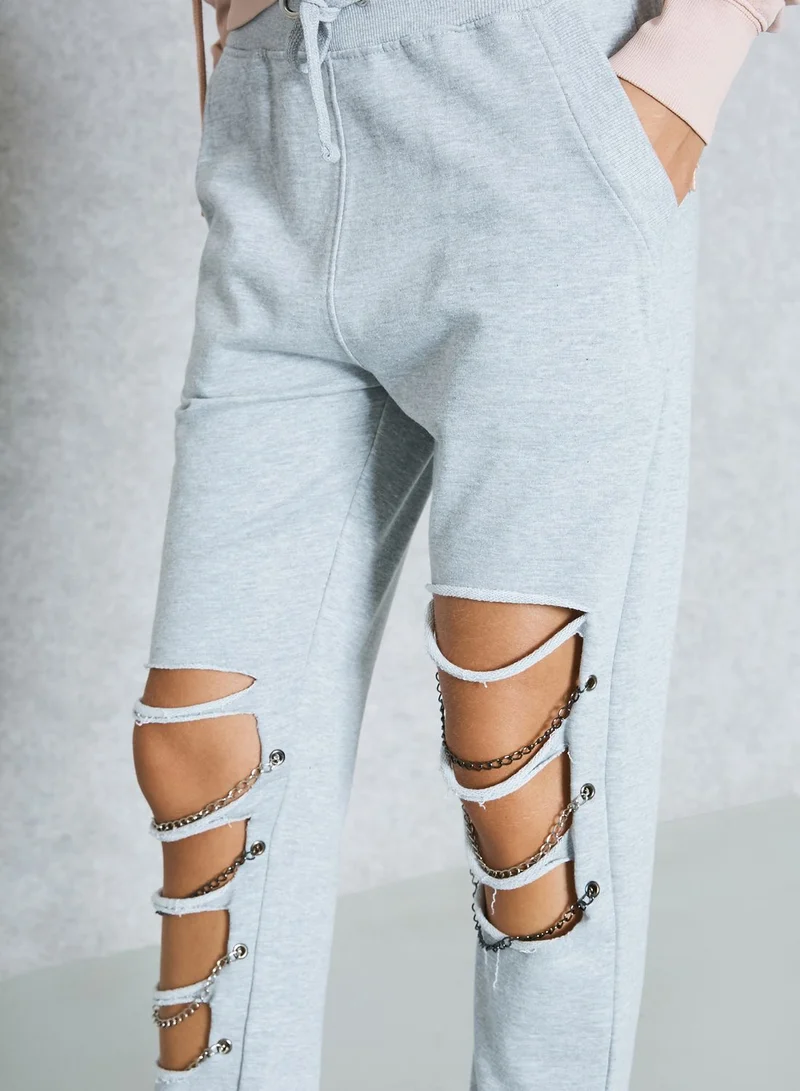 Missguided Chain Detail Ripped Joggers