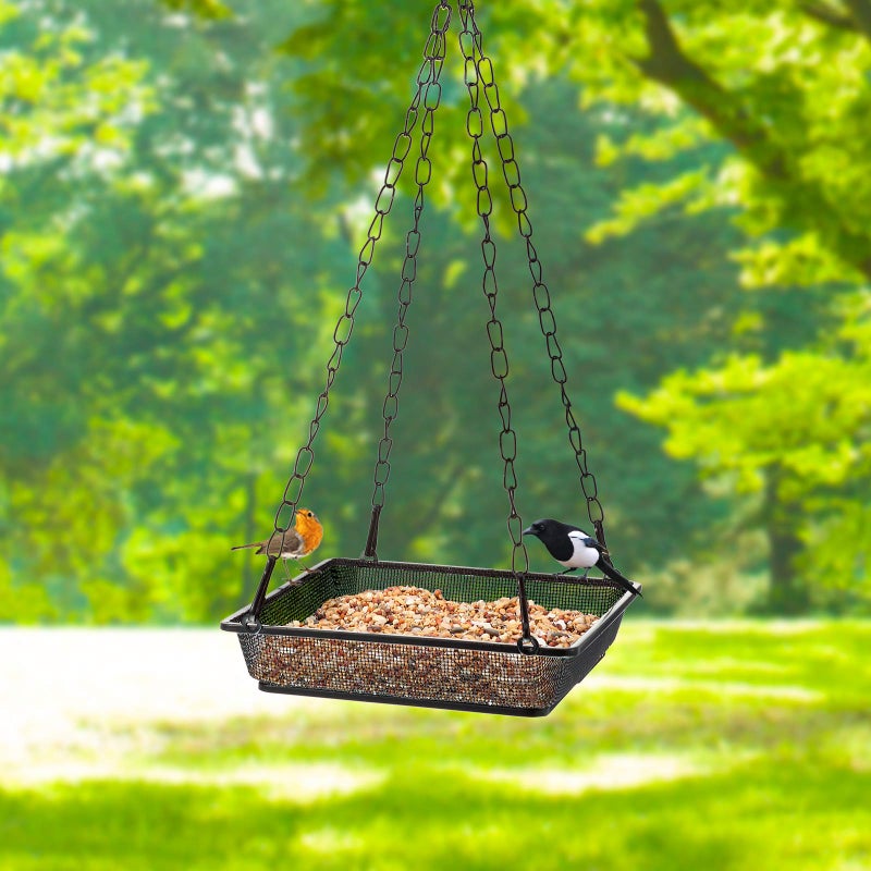 Patelai 2 Pieces Metal Hanging Bird Feeder Tray, Mesh Bird Feeding Tray Seed Tray Platform with Chains Outdoor Garden Decoration for Hanging Wild Backyard Attracting Birds (Black) - Image 5