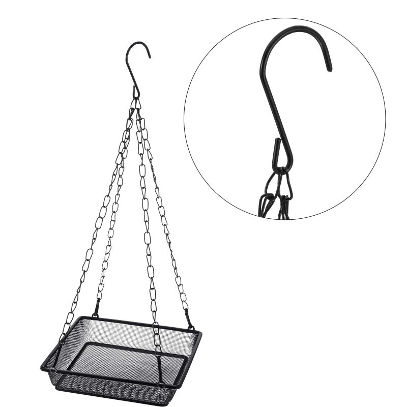 Patelai 2 Pieces Metal Hanging Bird Feeder Tray, Mesh Bird Feeding Tray Seed Tray Platform with Chains Outdoor Garden Decoration for Hanging Wild Backyard Attracting Birds (Black) - Image 4