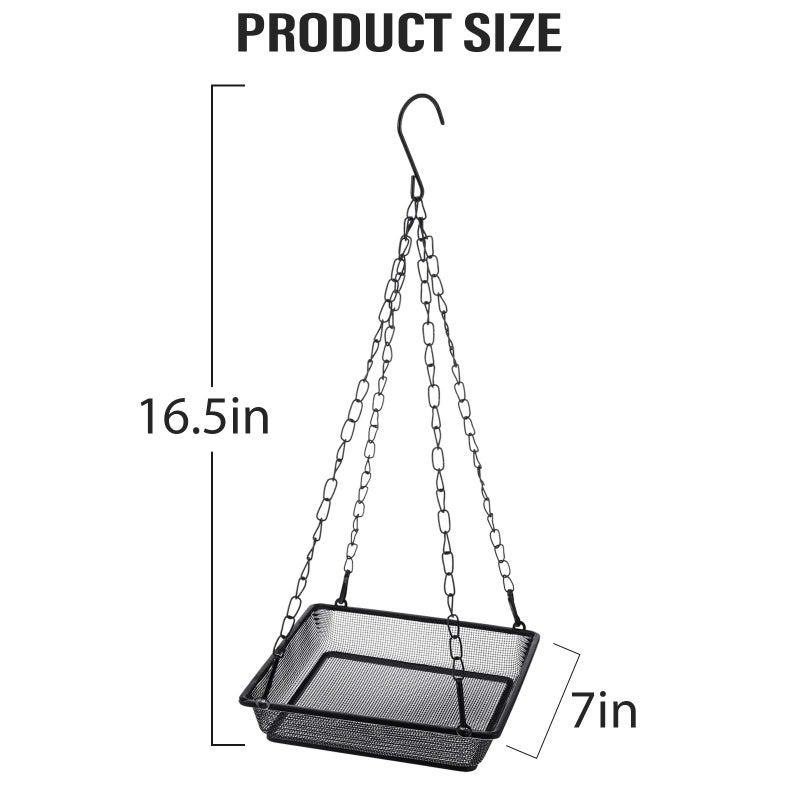 Patelai 2 Pieces Metal Hanging Bird Feeder Tray, Mesh Bird Feeding Tray Seed Tray Platform with Chains Outdoor Garden Decoration for Hanging Wild Backyard Attracting Birds (Black) - Image 2