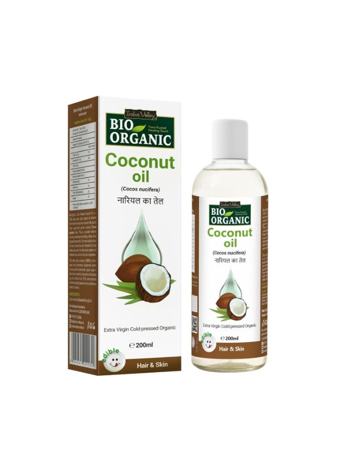 INDUS VALLEY Bio Organic Extra Virgin Organic Cold Pressed Coconut Oil for Hair and Skin Care Pure Oil Extracted from Freshly Dried Coconuts (200ml) - Image 1