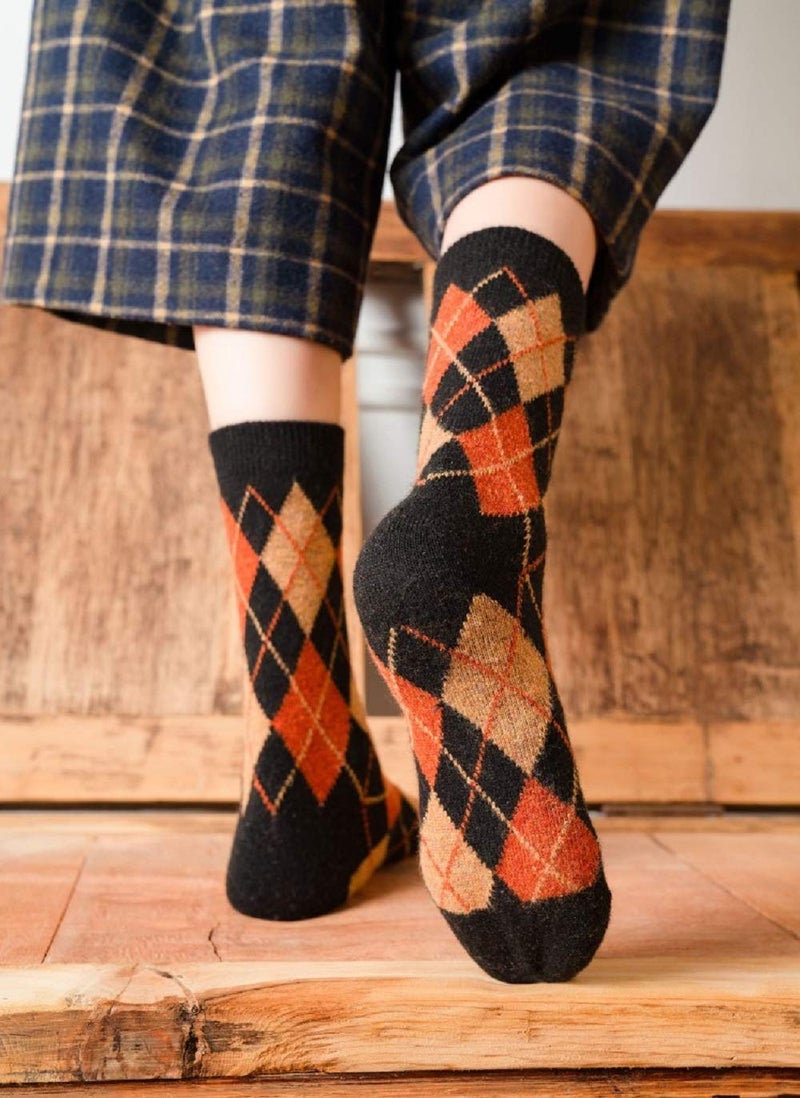 Benefeet Sox Women Girl Novelty Cozy Thermal Wool Socks Thick Warm Soft Hiking Crew Sock Funny Cute Comfy Vintage Cabin Socks 5 Pair-Argyle - Image 3