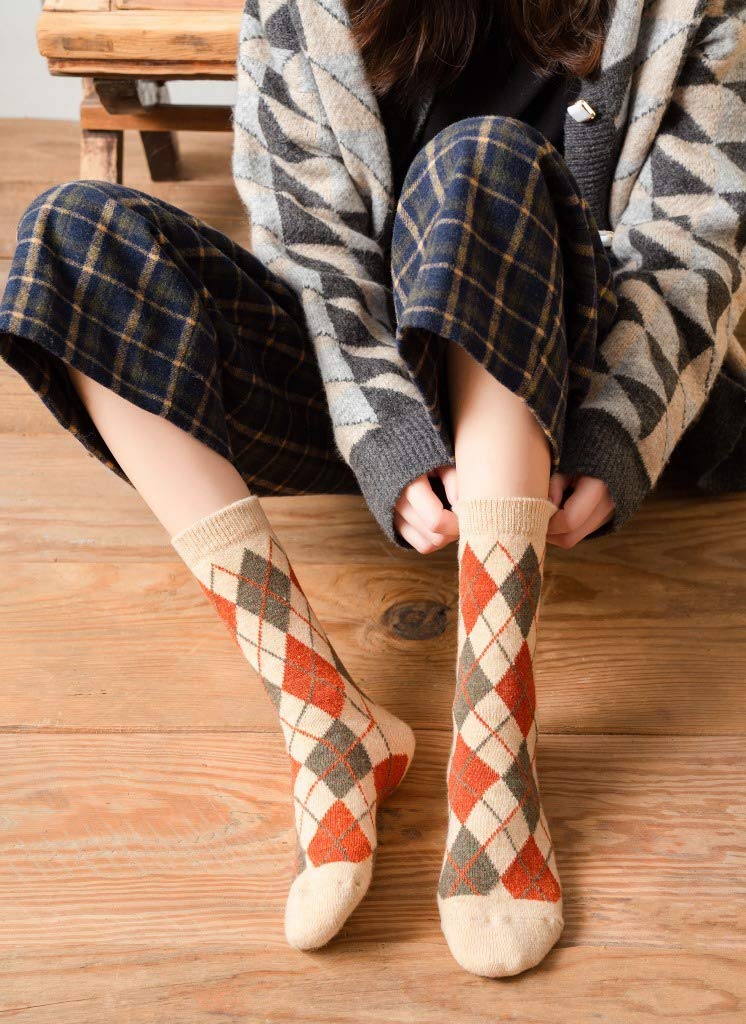 Benefeet Sox Women Girl Novelty Cozy Thermal Wool Socks Thick Warm Soft Hiking Crew Sock Funny Cute Comfy Vintage Cabin Socks 5 Pair-Argyle - Image 2