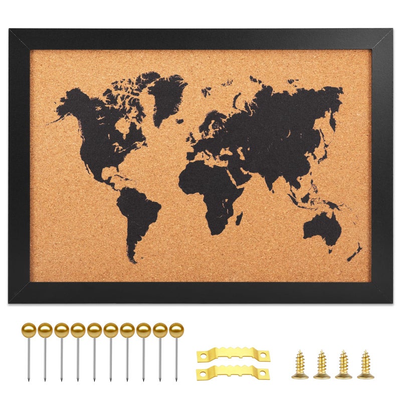 YCCYYCCY Cork Board Map of World, 14" X 11" Bulletin Boards for Walls with 10 Pins, Travel Tracker Map for Office, School and Home (WD-MAP-2636) - Image 1