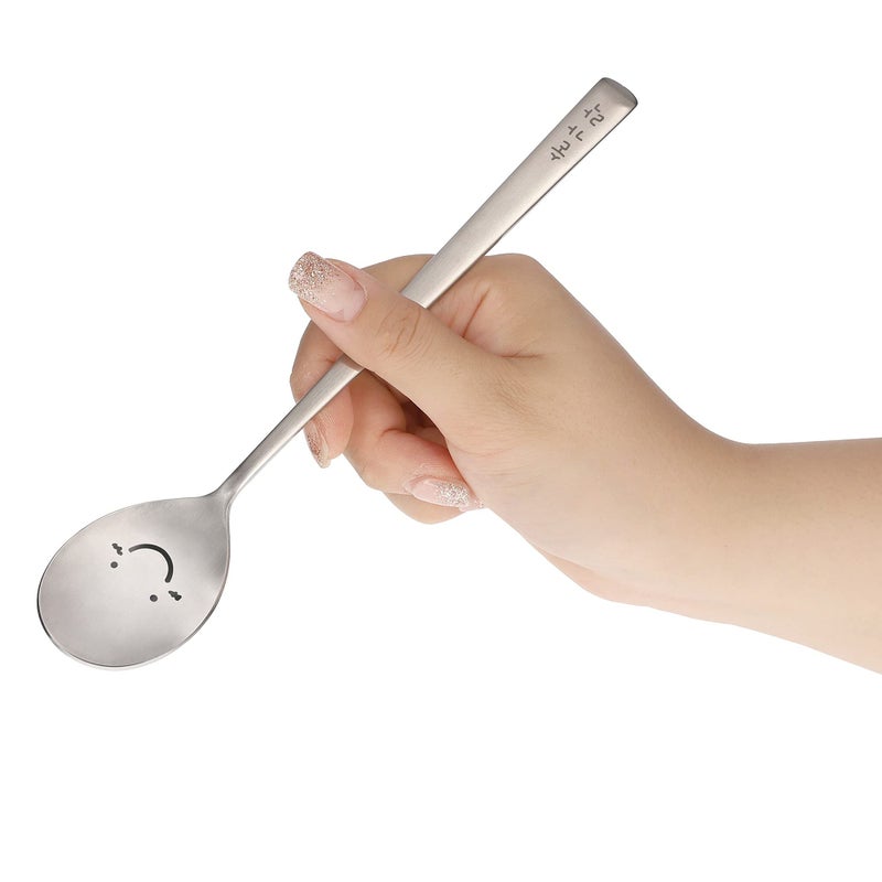 BAPMOO Korean Chopsticks and Spoon Set Combinations Reusable Long Handle Metal Stainless Steel Good for Gift Happy Face & Hangul Characters Engraved Silver - Image 5