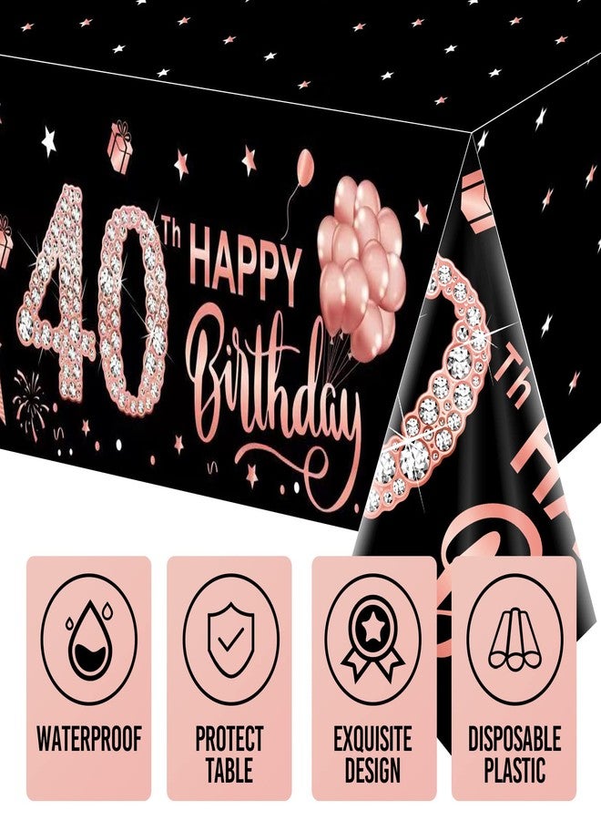 Parfundg 3 Pack Rose Gold 40th Birthday Tablecloth Decorations - Plastic Disposable Rectangular Table Cover Party Supplies - Image 3