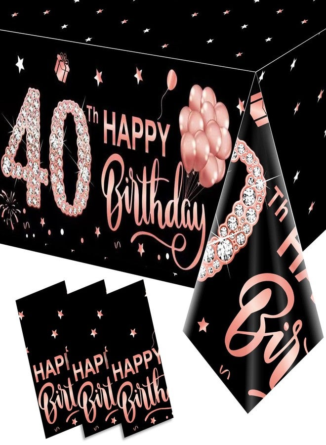 Parfundg 3 Pack Rose Gold 40th Birthday Tablecloth Decorations - Plastic Disposable Rectangular Table Cover Party Supplies - Image 1