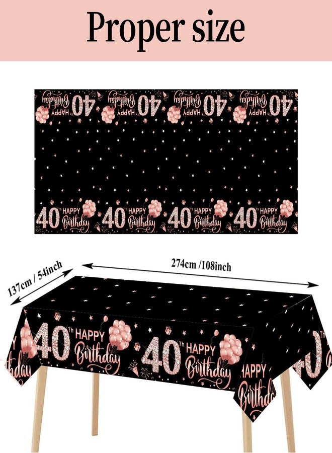 Parfundg 3 Pack Rose Gold 40th Birthday Tablecloth Decorations - Plastic Disposable Rectangular Table Cover Party Supplies - Image 2