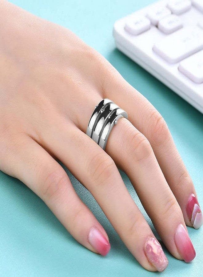 VQYSKO Triple Interlocked Rolling Ring for Women-Stainless Steel Stacking Rose gold Minimalist Promise Ring for Love/Engagement/Wedding, Size 4-12 (01 Silver, 8) - Image 2
