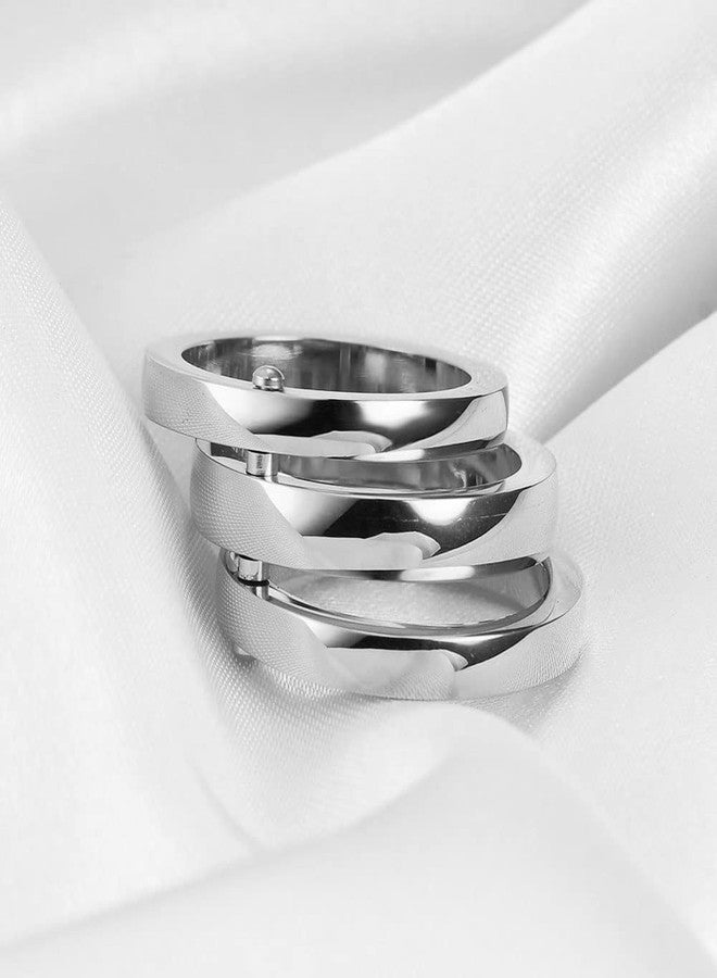 VQYSKO Triple Interlocked Rolling Ring for Women-Stainless Steel Stacking Rose gold Minimalist Promise Ring for Love/Engagement/Wedding, Size 4-12 (01 Silver, 8) - Image 4