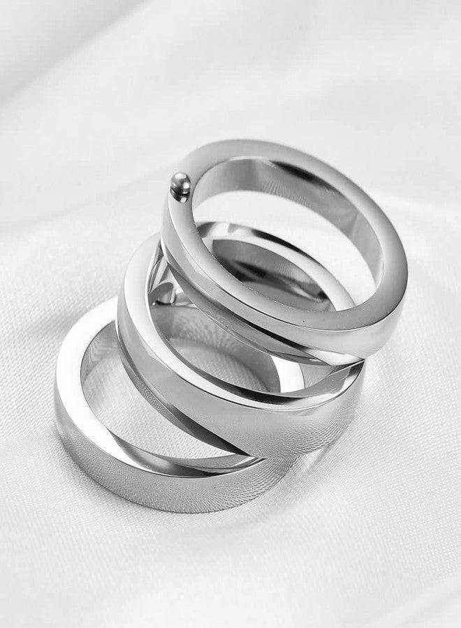 VQYSKO Triple Interlocked Rolling Ring for Women-Stainless Steel Stacking Rose gold Minimalist Promise Ring for Love/Engagement/Wedding, Size 4-12 (01 Silver, 8) - Image 3
