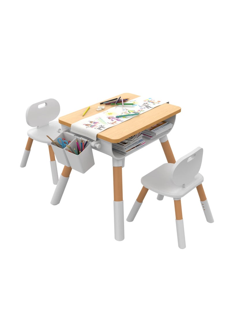 والالا Kids Table and Chair Set, Wooden Table and Chair Set, Kids Study Table and Chairs Set, Adjustable Height, Waterproof and Graffiti Kid Table and Chair Set for Kids Arts Crafts Homework  Play - Image 1