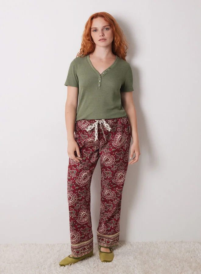 women'secret Red Cotton Paisley Pyjamas Pants