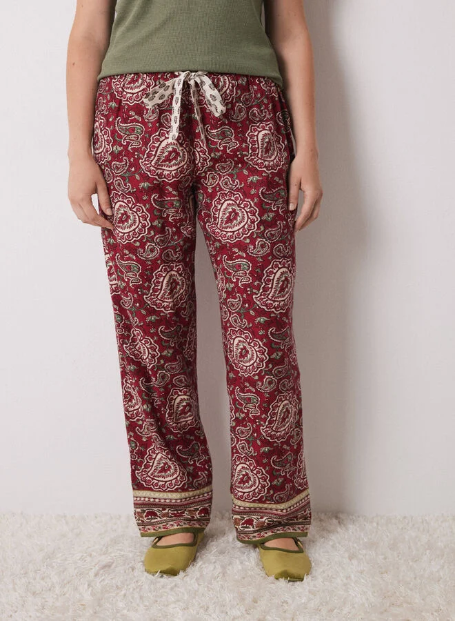 women'secret Red Cotton Paisley Pyjamas Pants