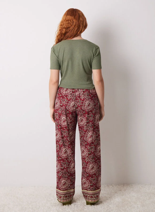 women'secret Red Cotton Paisley Pyjamas Pants