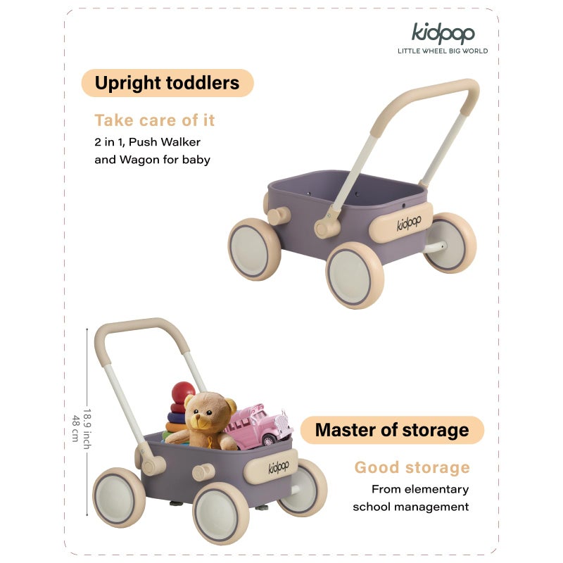 Kidpop PULA 2-in-1 Push and Pull-Along Wagon, Baby Push Walker for First Learner from 7 Month to 4 Year, One Year Birthday Gifts, Sturdy and Safe, Indoors and Outdoors (Purple) - Image 3