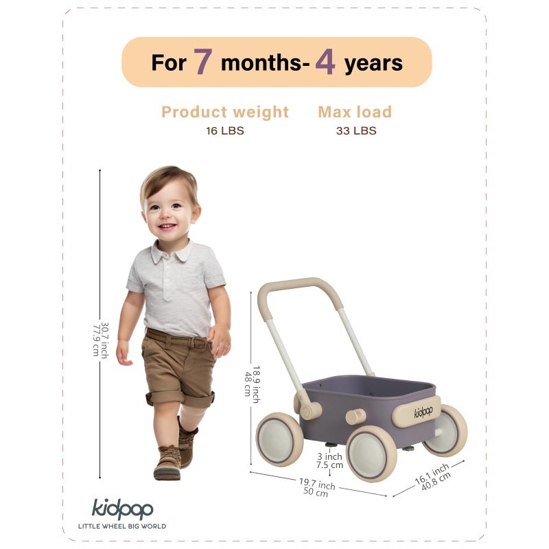 Kidpop PULA 2-in-1 Push and Pull-Along Wagon, Baby Push Walker for First Learner from 7 Month to 4 Year, One Year Birthday Gifts, Sturdy and Safe, Indoors and Outdoors (Purple) - Image 2